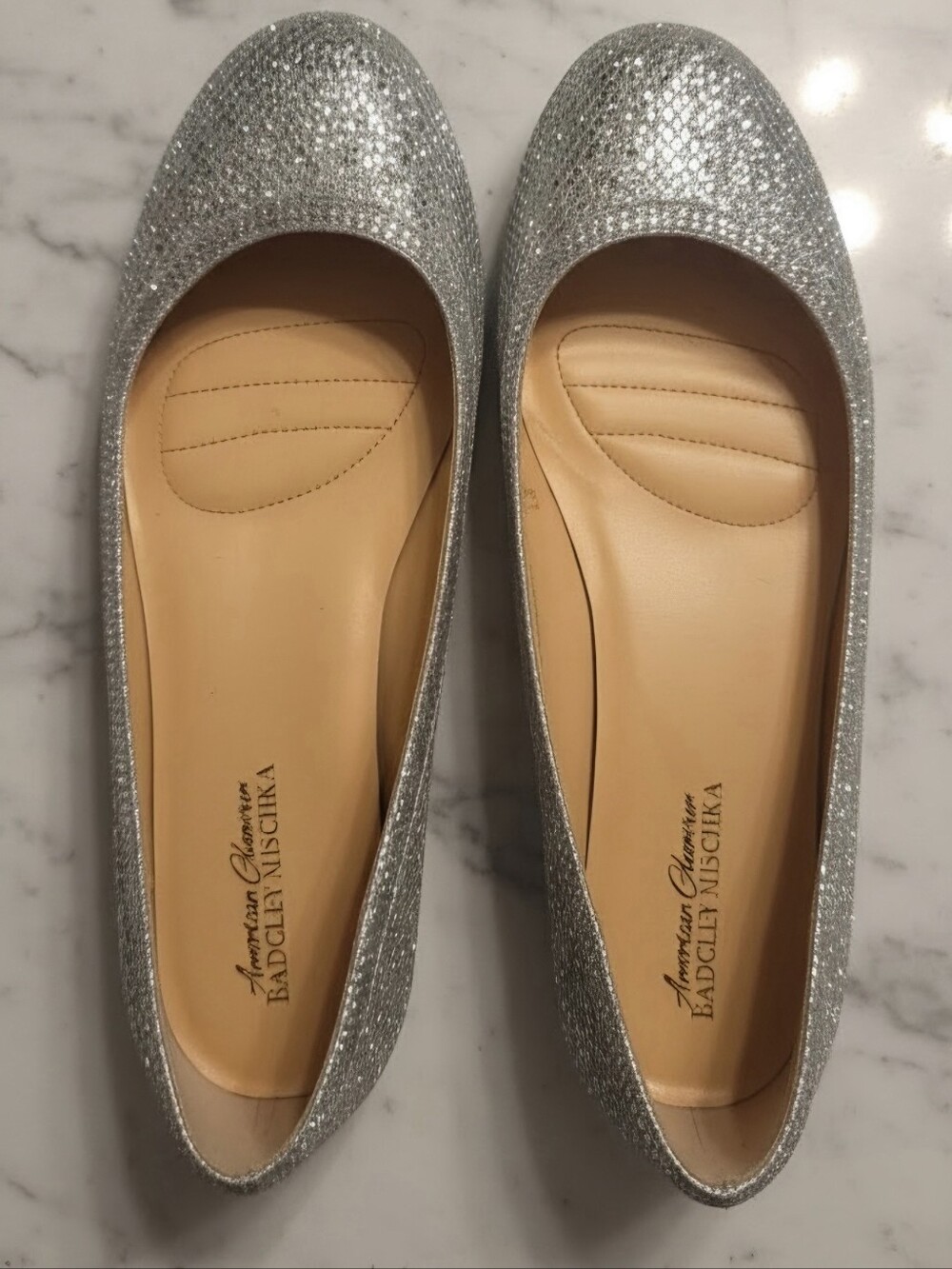 Badgley Mischka Silver Glitter Ballet Flats